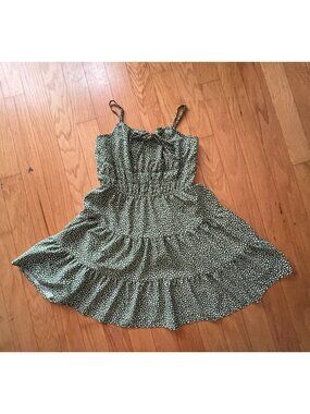 Hesperius Women's Large Green/White Cheetah Printe Tiered Sundress